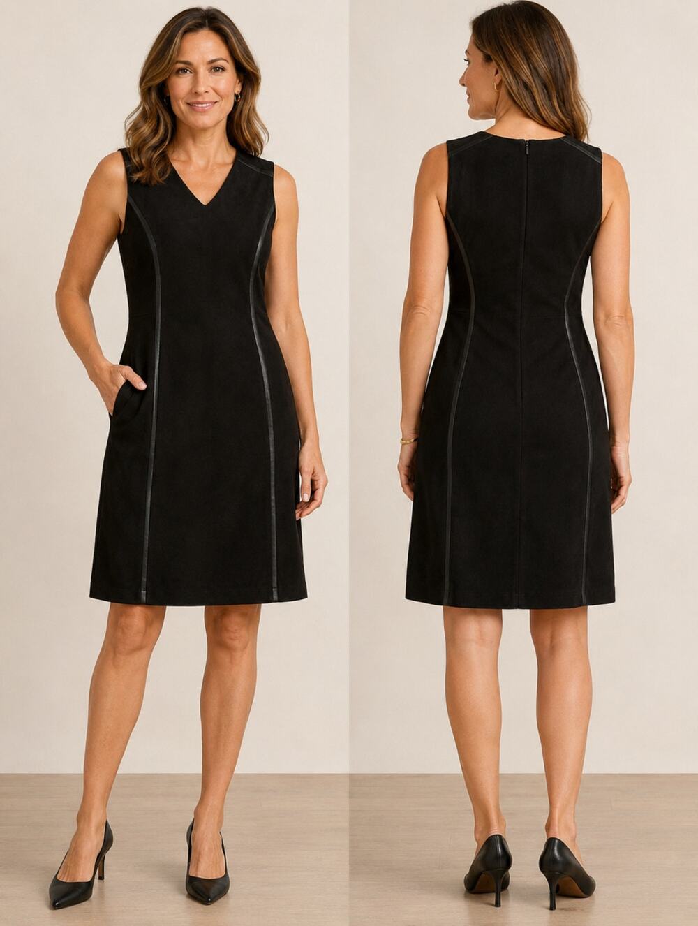 J.McLaughlin Black Dominique Faux Suede Dress with Vegan Leather Trim - L